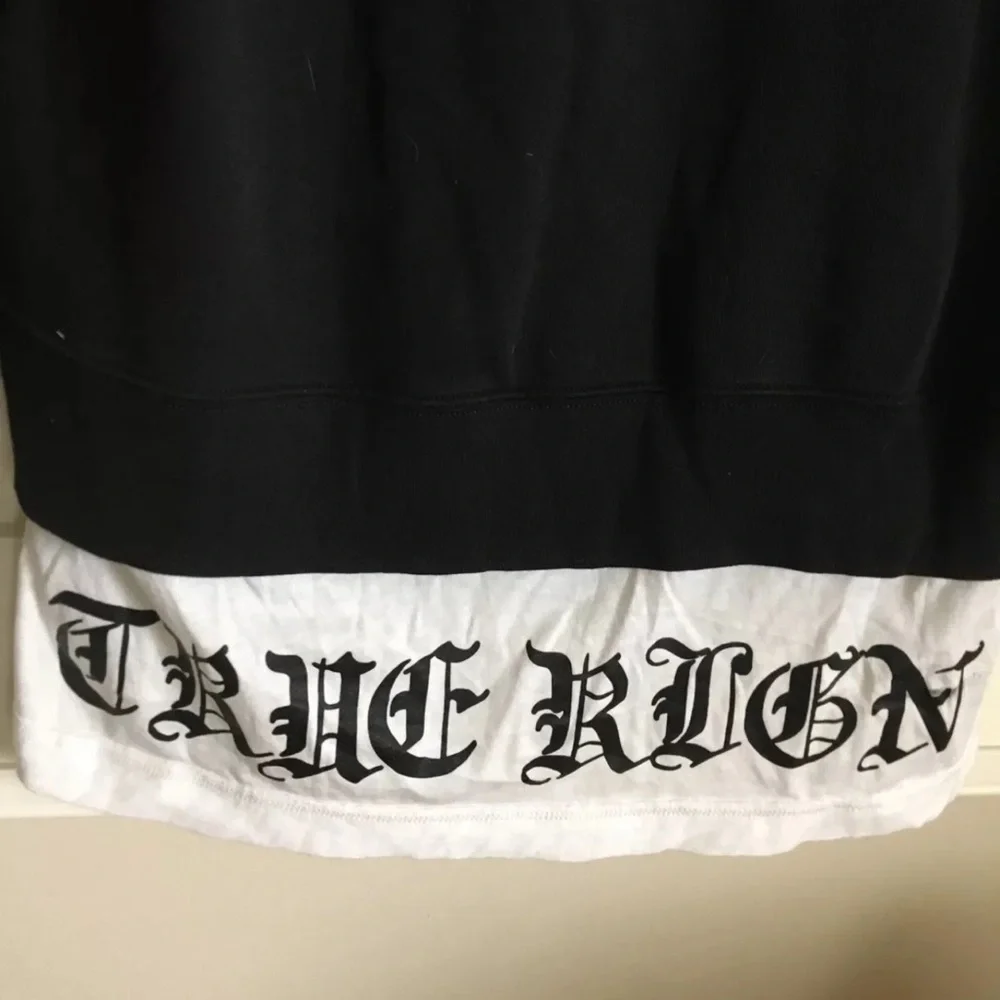 TRUE RELIGION Jet Black Pull Over Raglan W/Shirt Tail Mens 2XL RT $168 EUC - Picture 5 of 10